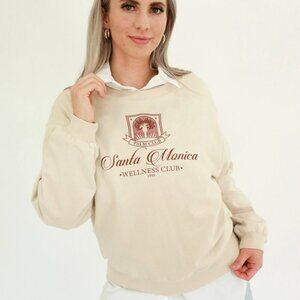 Chaser Santa Monica Club Pullover Sweater Oatmeal Cream Size Medium